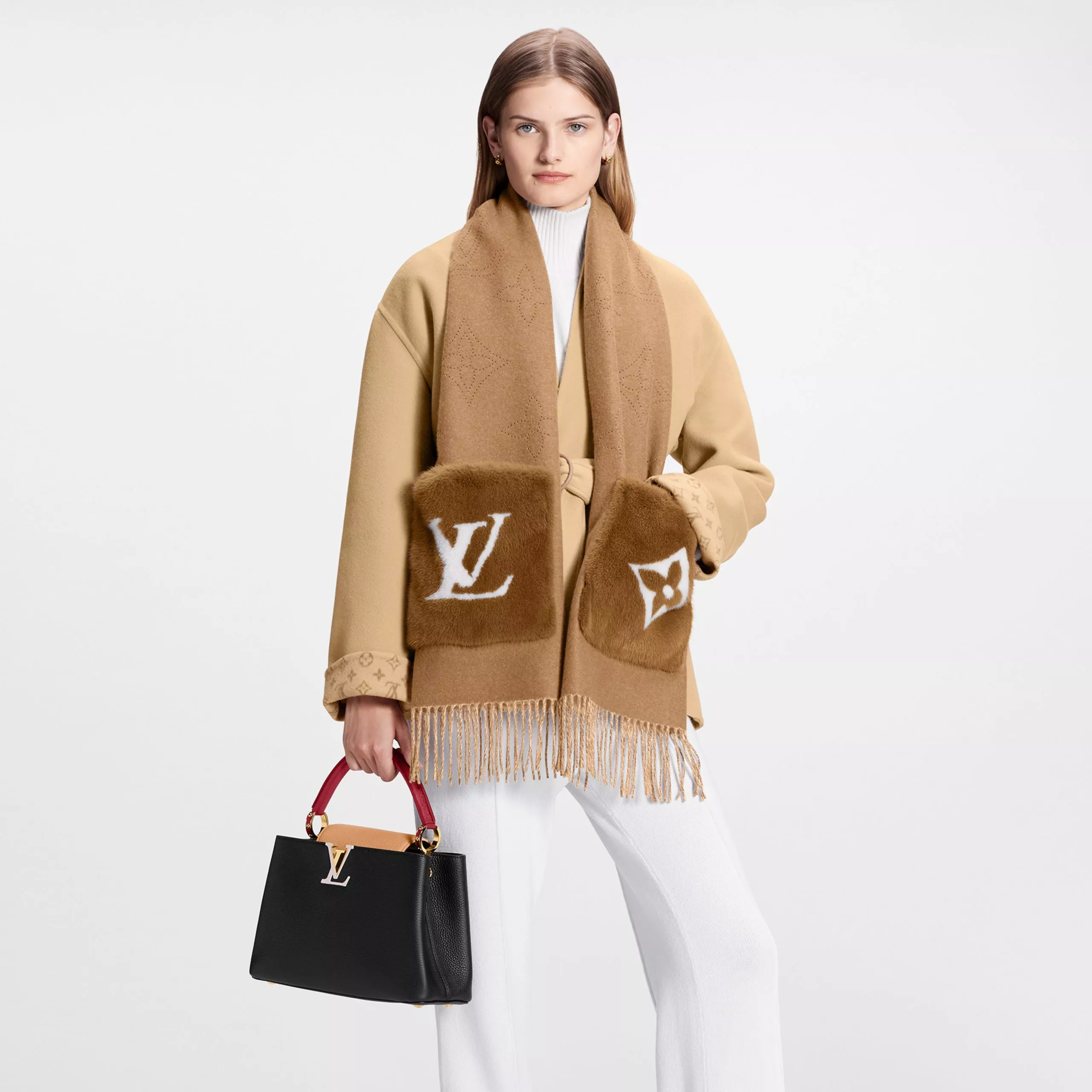 Cheap Louis Vuitton M77736 LV Cosy Mink Fur Collection Beige Scarf 0119