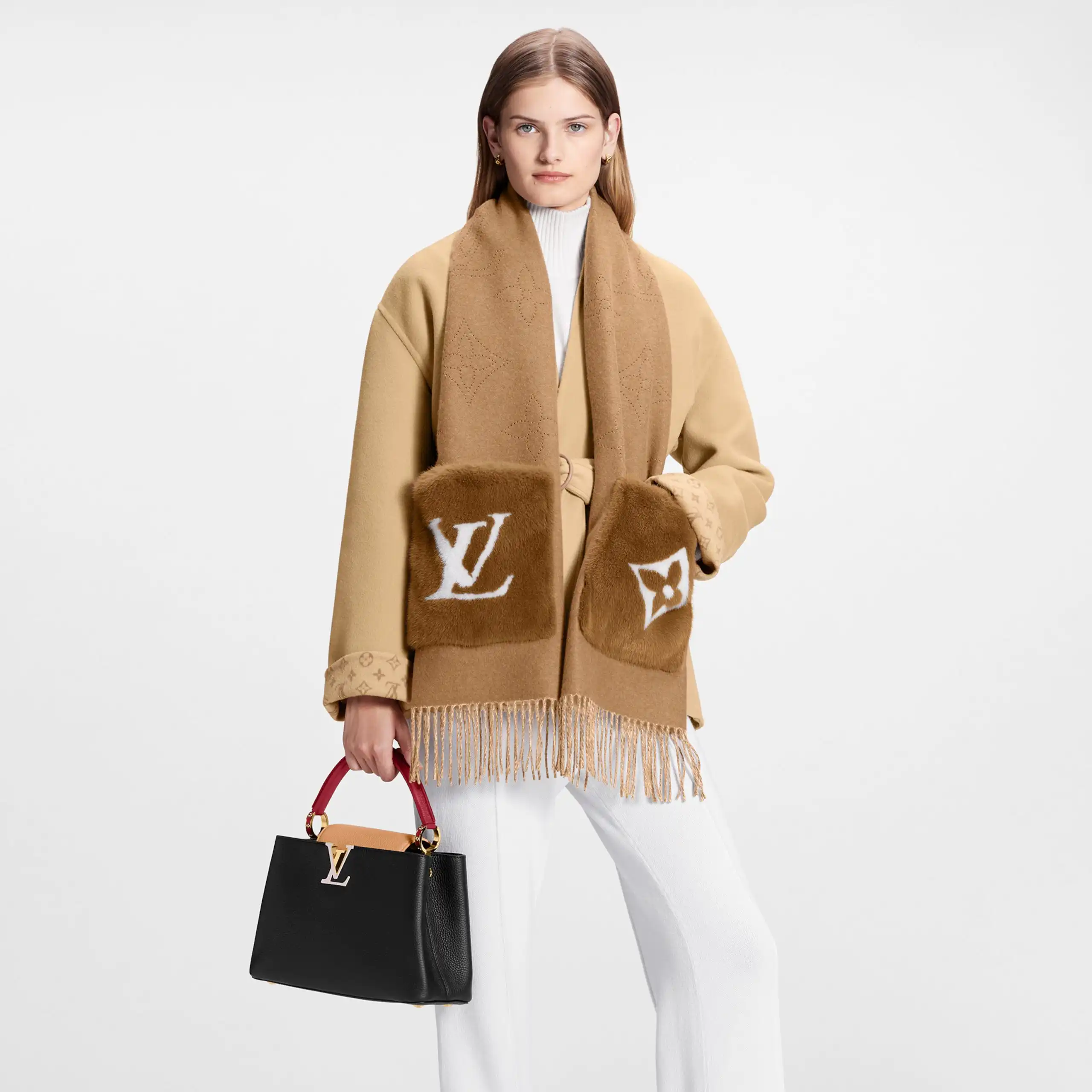 Cheap Louis Vuitton M77736 LV Cosy Mink Fur Collection Beige Scarf 0126