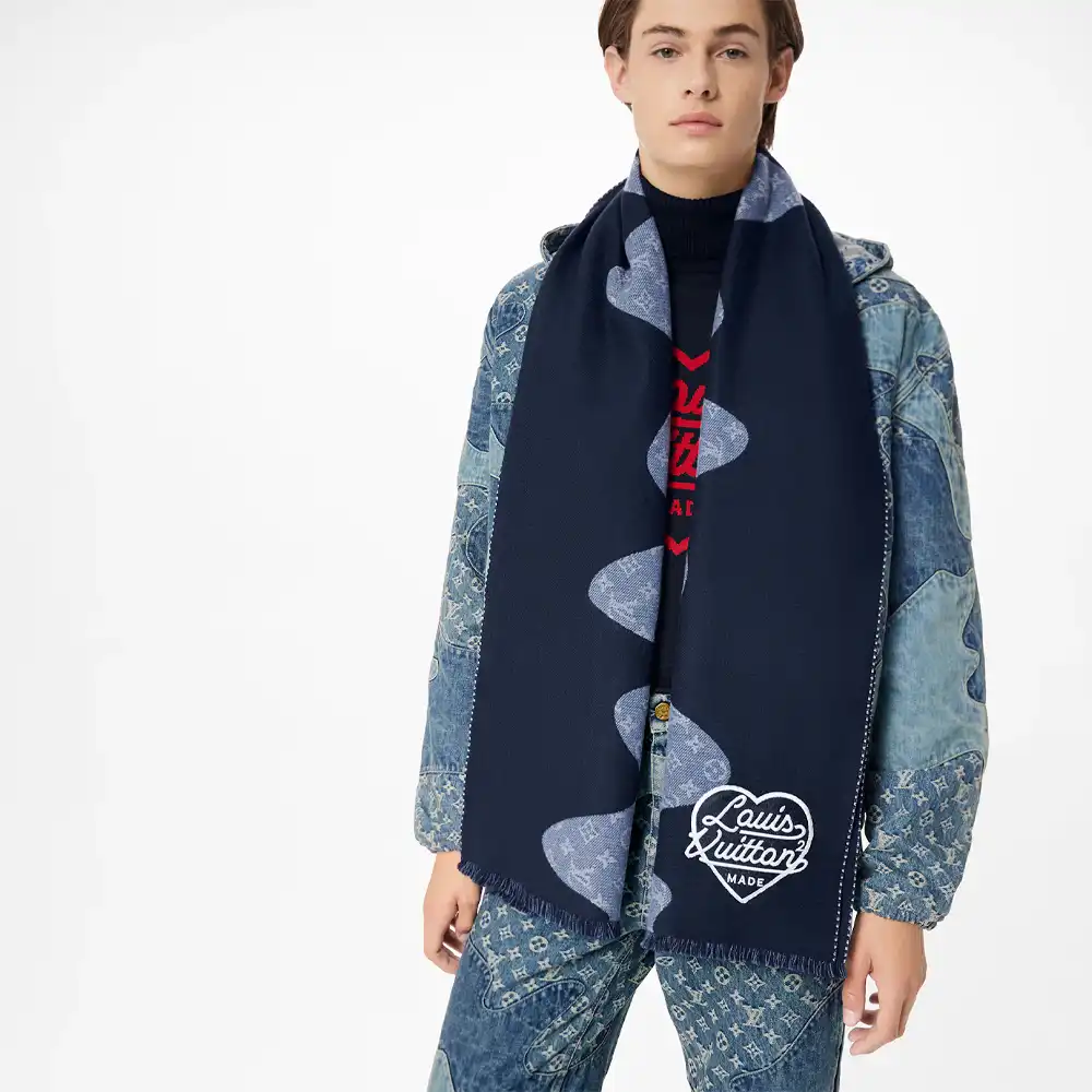 Cheap Louis Vuitton x Nigo MP3255 Monogram Drip Blue Scarf 0128