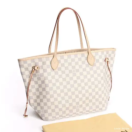 Cheap Vuitton MM Bag Azur Neverfull Shoulder Canvas N51107 Damier Louis 0218